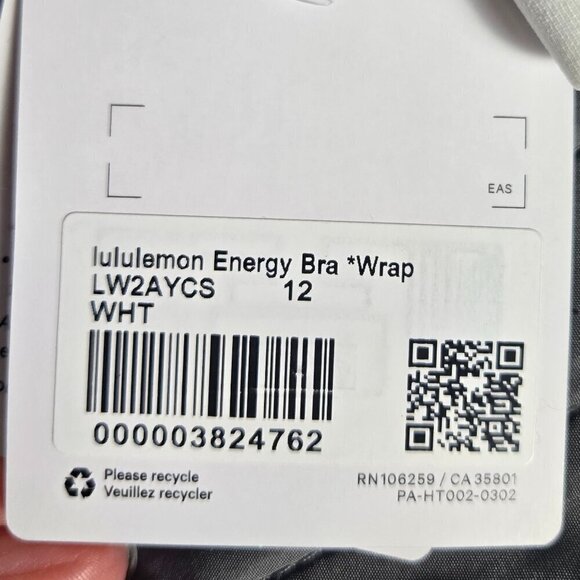NWT Lululemon Energy Bra Wrap *Light Support B/C Cup - 12 White - Picture 6 of 7